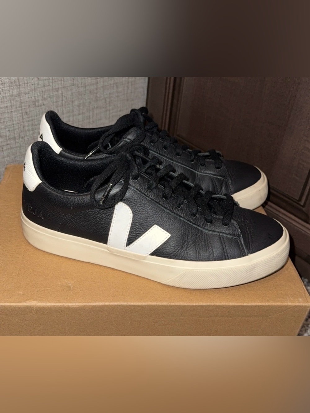 Some Veja Black Leather Low-Top Sneakers with White V Logo size 40 (size 9 women